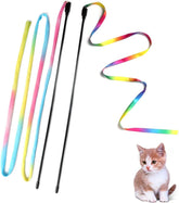 Cat Stick Toy Indoor Cat Interactive Cat Toy Colorful Stick String Sports Cat Stick Cat Rope Toy Rainbow Ribbon Cat Charm -2 pieces