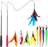 Interactive cat toy 2PCS telescopic wand toy and 9 cat feather toy fillers, boring indoor cat chase and exercise