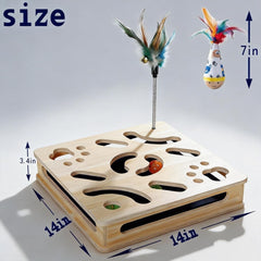 Nail file activity center with sandpaper scratch pad and clock ball toy - stress relieving and puzzle natural beech cat toy