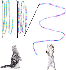 Cat Stick Toy Indoor Cat Interactive Cat Toy Colorful Stick String Sports Cat Stick Cat Rope Toy Rainbow Ribbon Cat Charm -2 pieces