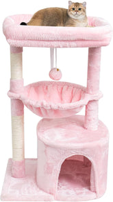 Indoor cat tree, cat tower with scratching post | modern cat house with cushioned bass
