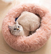 20/24 inch washable cat bed, small to medium-sized dog bed, anti anxiety round fluffy plush faux fur pet bed (pink, medium)