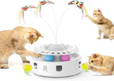 Cat Toy 3-in-1 Automatic Interactive Cat Toy, Butterfly Dancing, Feather Moving, Track Ball, Indoor Sports Kick (Bright White)