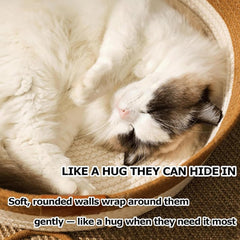Handmade woven cat basket rope cotton eliminates bed repulsion, circular pet basket, Bohemian cat bed hand woven with breathable and scratch resistant weaving (large size)