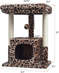 27 inch indoor cat tree, activity tower with scratch column | Modern kitten apartment