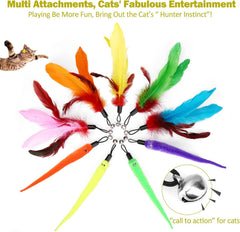 Interactive cat toy 2PCS telescopic wand toy and 9 cat feather toy fillers, boring indoor cat chase and exercise