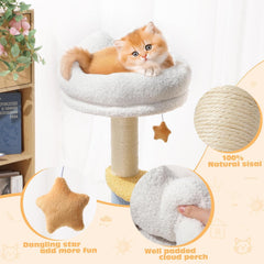 Cat tree and sisal scratching column, cat tower and hammock, cute cat apartment for small indoor cats
