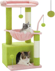Four in one cactus cat tree, 33 inch indoor cat tower, with large apartment, cat scratching post