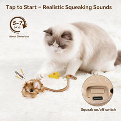 Cat toy 360 ° rolling and rotating, with mesh plastic tail, suitable for indoor cats (brown long)