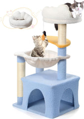 Cat tree and sisal scratching column, cat tower and hammock, cute cat apartment for small indoor cats