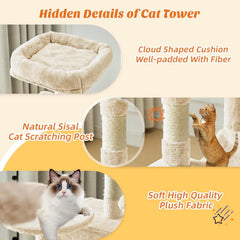 44 inch cat tree tower, cat climbing tower with natural sisal grab pole, hammock