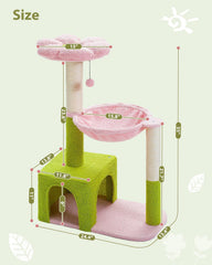 Flower cat tree with large metal frame hammock, 35 inch cute cat tower, with sisal grab post, suitable for small indoor cats