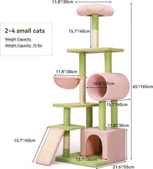 Tall cat tree tower with detachable porch, 65 inch cute indoor cat climbing tower