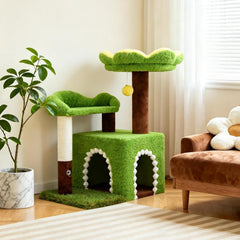 Sunflower short cat scratching tree and cat apartment, cat tower and cat scratching column, three in one multi story building