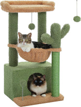 Four in one cactus cat tree, 33 inch indoor cat tower, with large apartment, cat scratching post