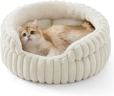 Cat bed, washable round cute pet bed, suitable for indoor cats, 20 inches x 20 inches x 8 inches, cream color