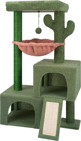37.4 "Cactus Cat Tree Tower, equipped with indoor twin cat apartments, integrated sea bass hammocks, and toy balls