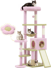 Large feline flower cat tree | 61 inch cat tower with self-healing brush, cat apartment