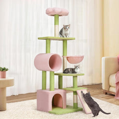 Tall cat tree tower with detachable porch, 65 inch cute indoor cat climbing tower