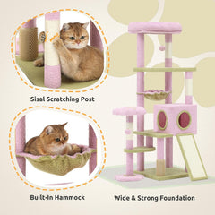 Large feline flower cat tree | 61 inch cat tower with self-healing brush, cat apartment