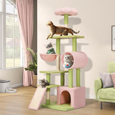 Tall cat tree tower with detachable porch, 65 inch cute indoor cat climbing tower