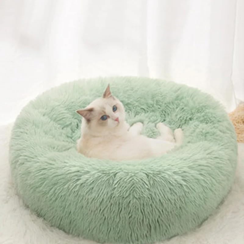 20/24 inch washable cat bed, small to medium-sized dog bed, anti anxiety round fluffy plush faux fur pet bed (pink, medium)