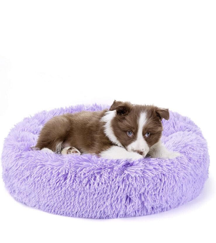 20/24 inch washable cat bed, small to medium-sized dog bed, anti anxiety round fluffy plush faux fur pet bed (pink, medium)