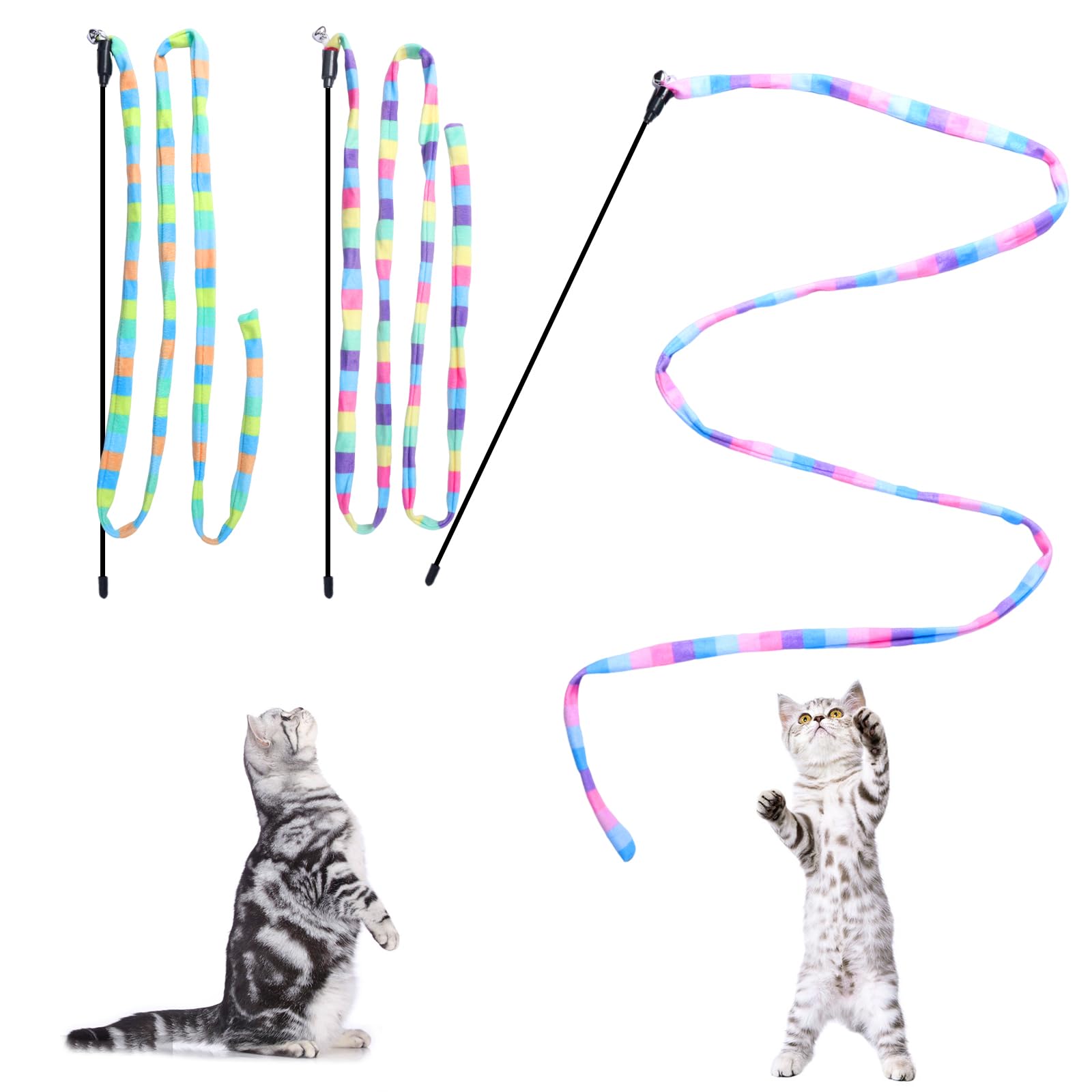 Cat Stick Toy Indoor Cat Interactive Cat Toy Colorful Stick String Sports Cat Stick Cat Rope Toy Rainbow Ribbon Cat Charm -2 pieces