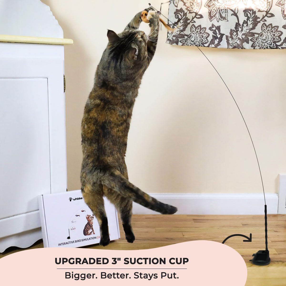 Interactive bird simulation cat toy set, self holding suction cup, 5 replacement birds, feathers and bells, realistic bird impression