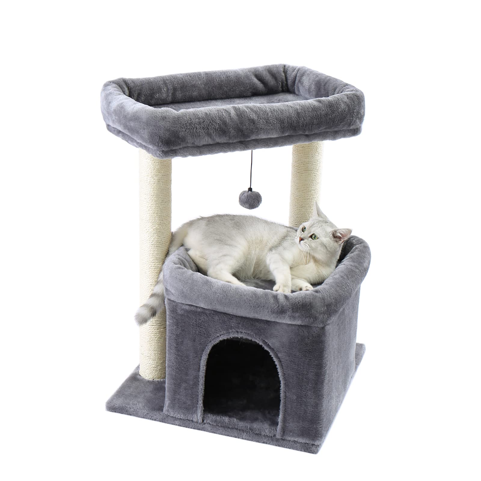 Four in one cactus cat tree, 33 inch indoor cat tower, with large apartment, cat scratching post