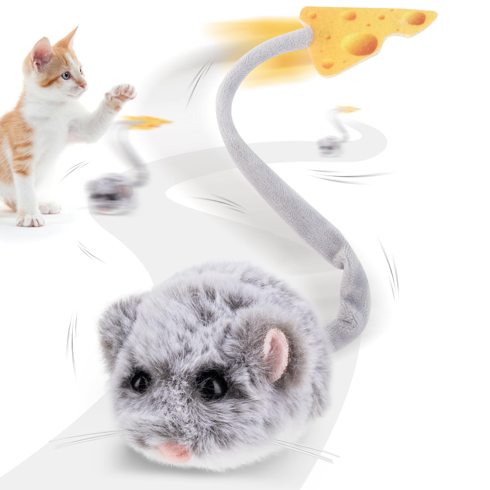 Cat toy 360 ° rolling and rotating, with mesh plastic tail, suitable for indoor cats (brown long)