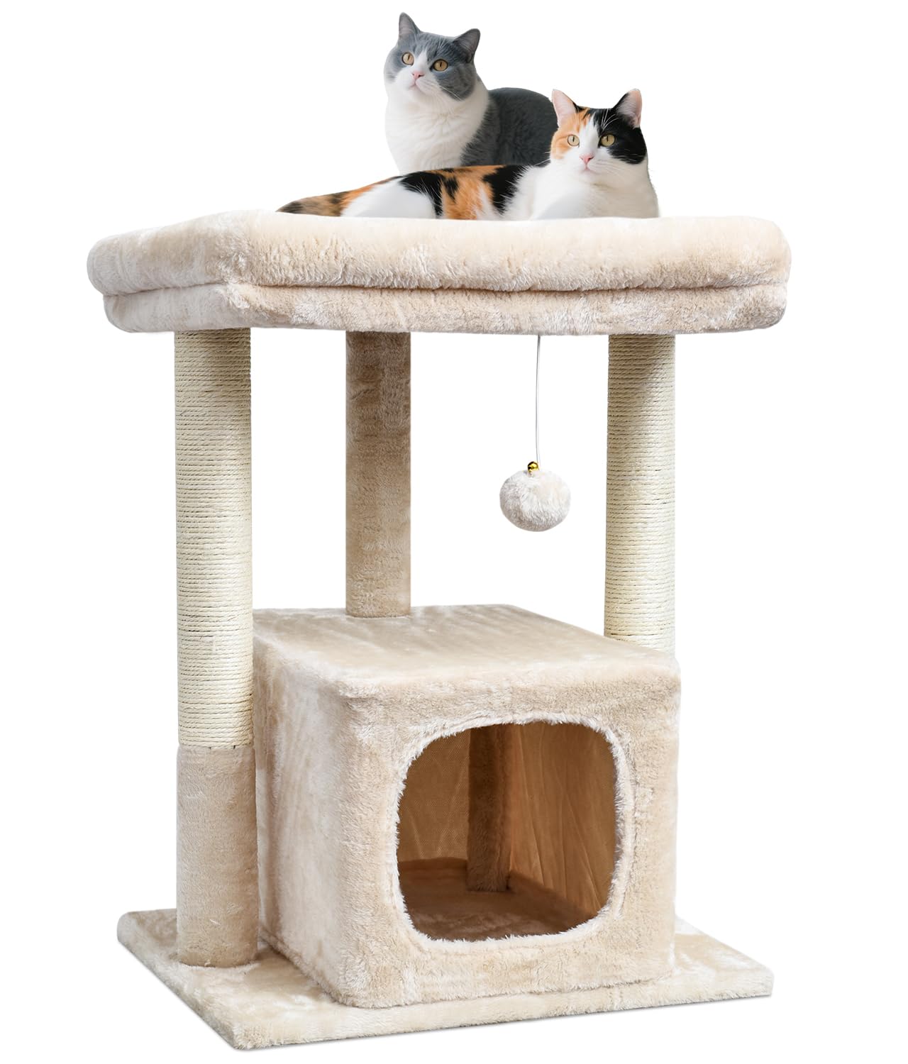 27 inch indoor cat tree, activity tower with scratch column | Modern kitten apartment