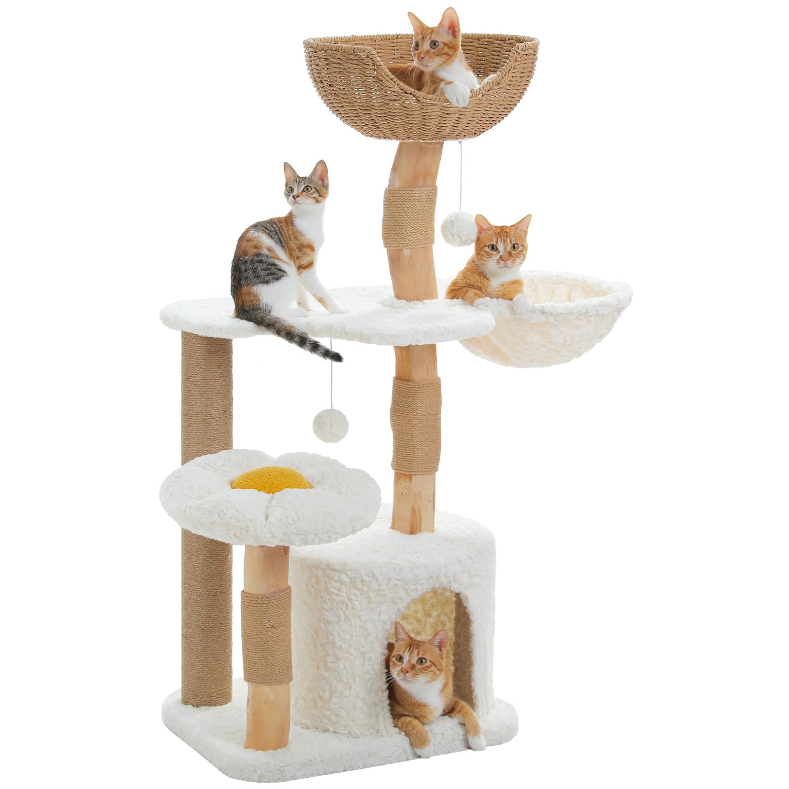 Indoor cat cactus cat tree, 32 inch small cat tower cat apartment with sisal scratch ramp