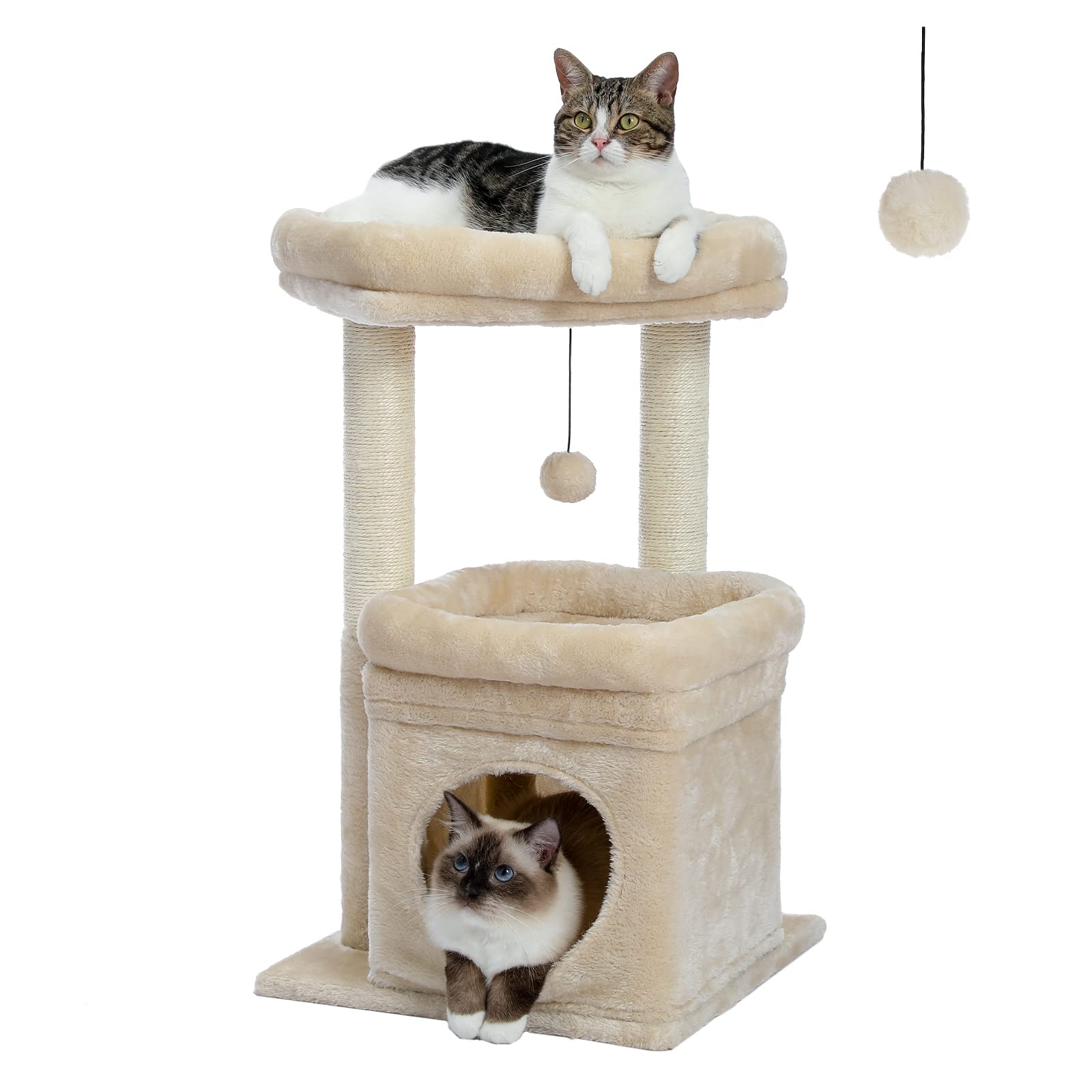 Four in one cactus cat tree, 33 inch indoor cat tower, with large apartment, cat scratching post
