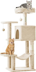 44 inch cat tree tower, cat climbing tower with natural sisal grab pole, hammock