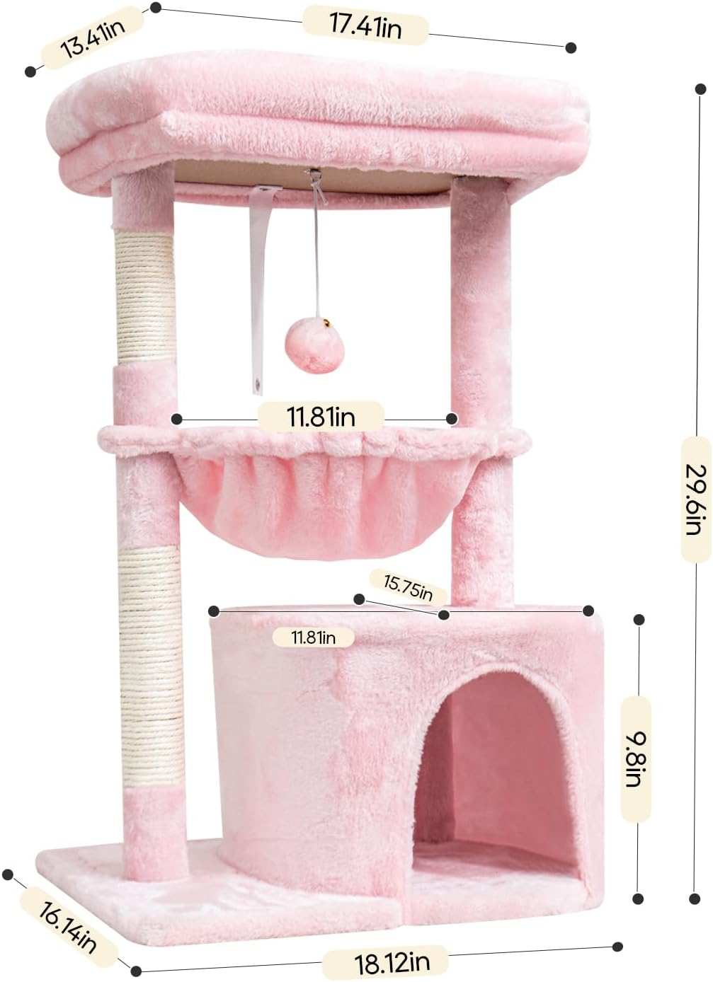 Indoor cat tree, cat tower with scratching post | modern cat house with cushioned bass