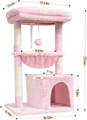 Indoor cat tree, cat tower with scratching post | modern cat house with cushioned bass