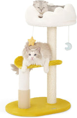 Cat tree, cloud cat tower with soft bed, cat catching pole and mat with larger windows, and cute toys