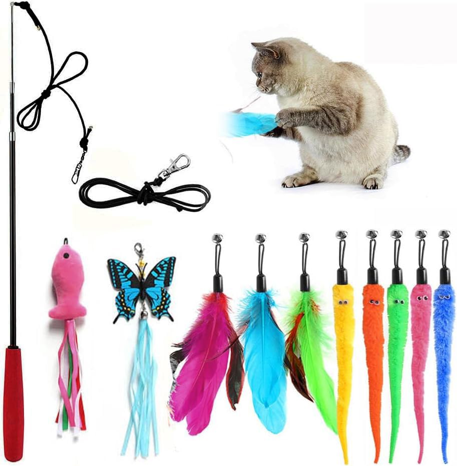 Cat Stick Toy Indoor Cat Interactive Cat Toy Colorful Stick String Sports Cat Stick Cat Rope Toy Rainbow Ribbon Cat Charm -2 pieces