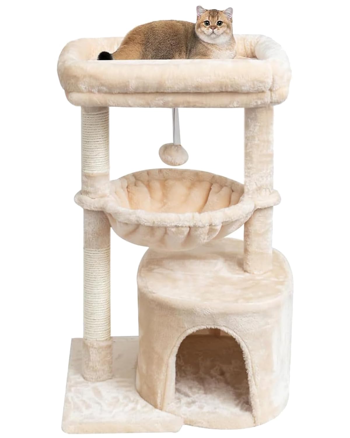 Indoor cat tree, cat tower with scratching post | modern cat house with cushioned bass