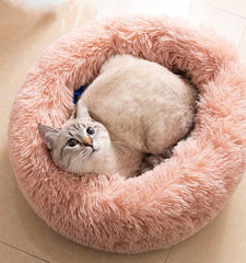 20/24 inch washable cat bed, small to medium-sized dog bed, anti anxiety round fluffy plush faux fur pet bed (pink, medium)