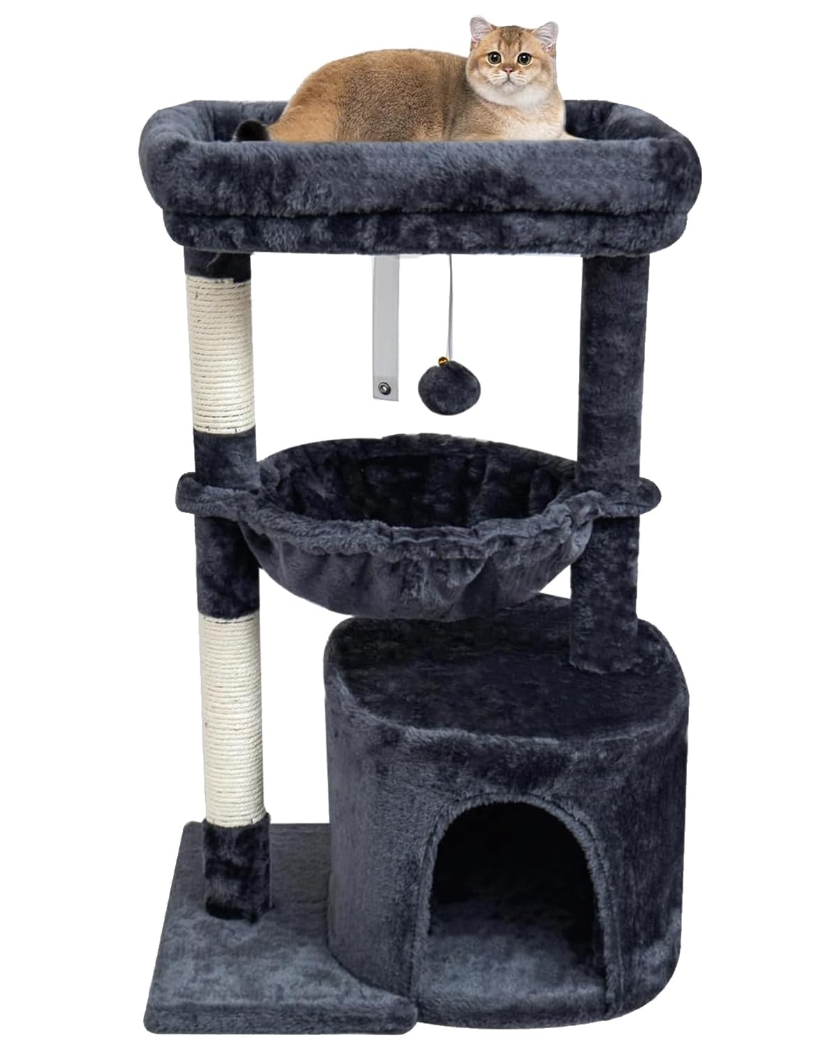 Indoor cat tree, cat tower with scratching post | modern cat house with cushioned bass