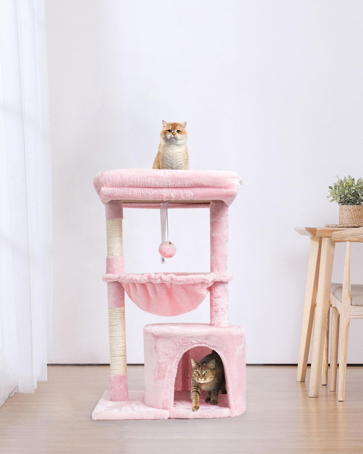 Indoor cat tree, cat tower with scratching post | modern cat house with cushioned bass