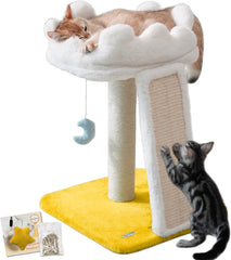 Cat tree, cloud cat tower with soft bed, cat catching pole and mat with larger windows, and cute toys