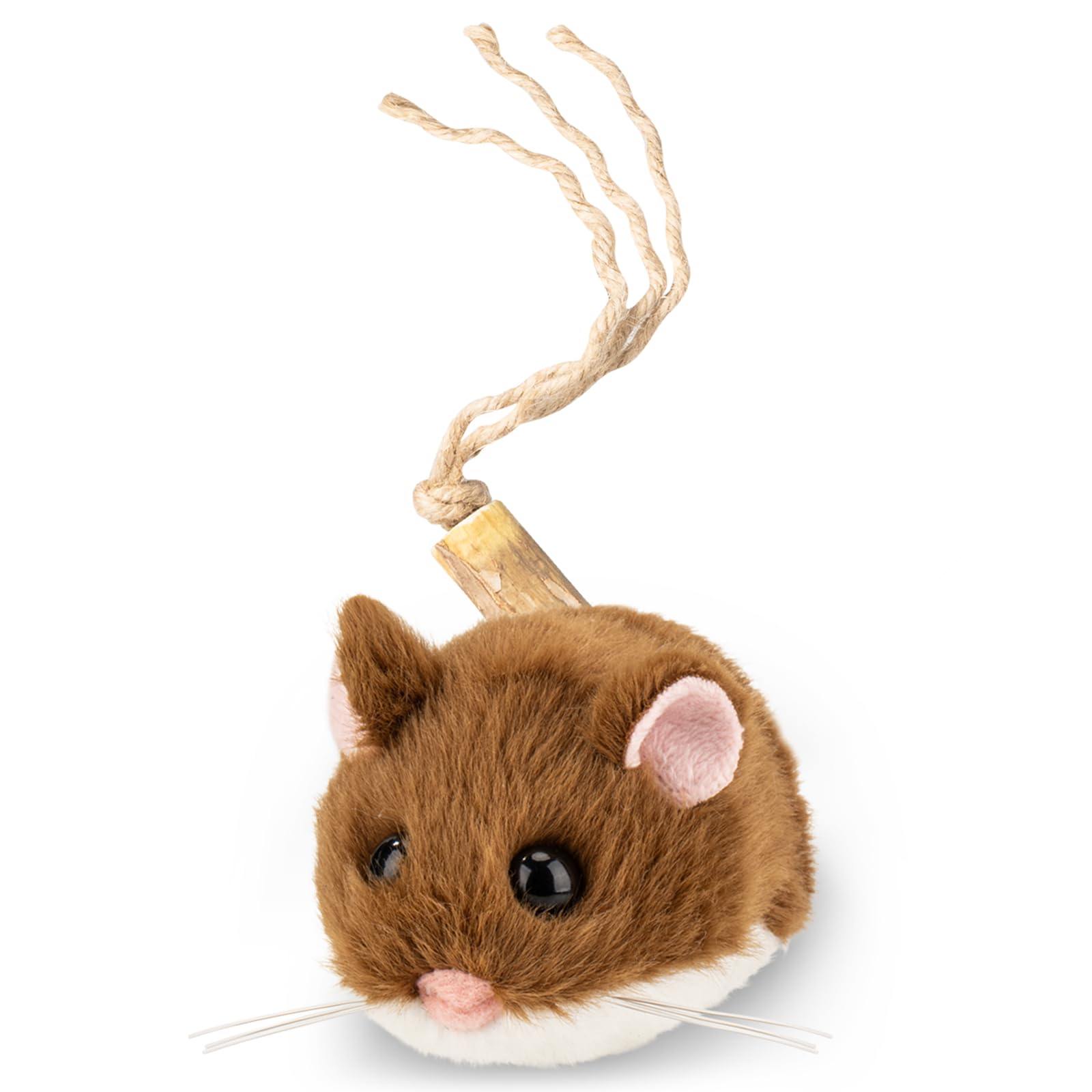 Cat toy 360 ° rolling and rotating, with mesh plastic tail, suitable for indoor cats (brown long)