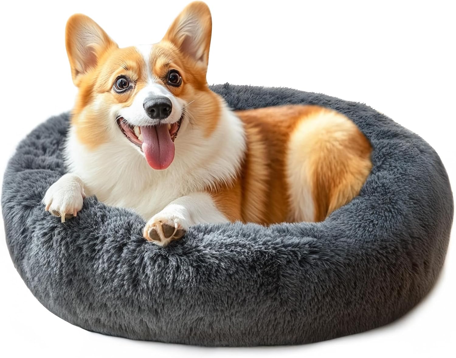Cat bed, 20 inch soothing donut bed for puppies and kittens, washable round fluffy pet bed for small and medium-sized dogs and cats (light gray)