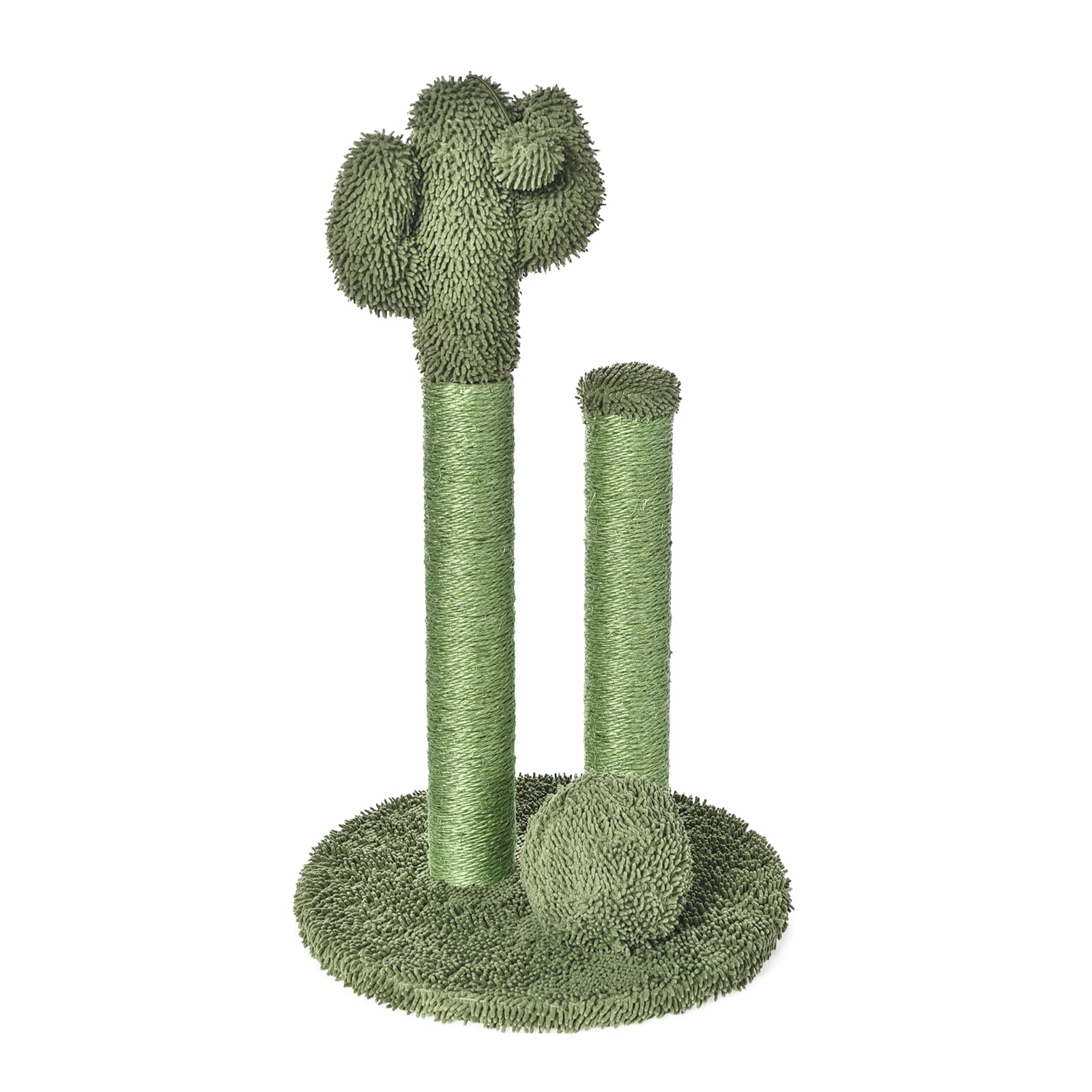 Indoor cat and kitten cactus cat tree, with curved bass grab bar, interactive swing ball, 30.7 inches (77.9 cm)