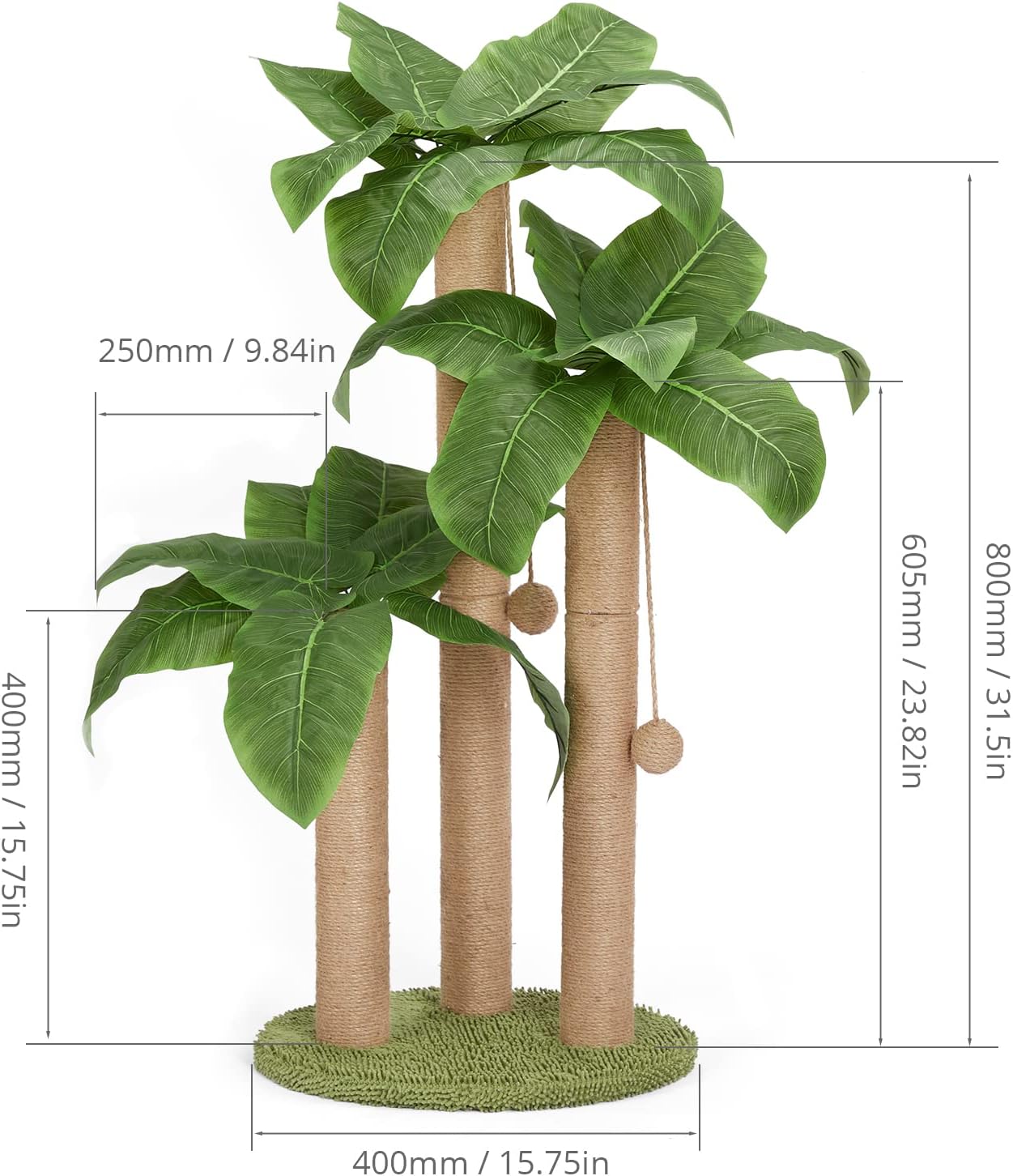 31.5-inch cat scratching pole, equipped with 3 scratching poles and 2 interactive shaking balls for cat scratching trees, indoor cat and adult cat scratching poles
