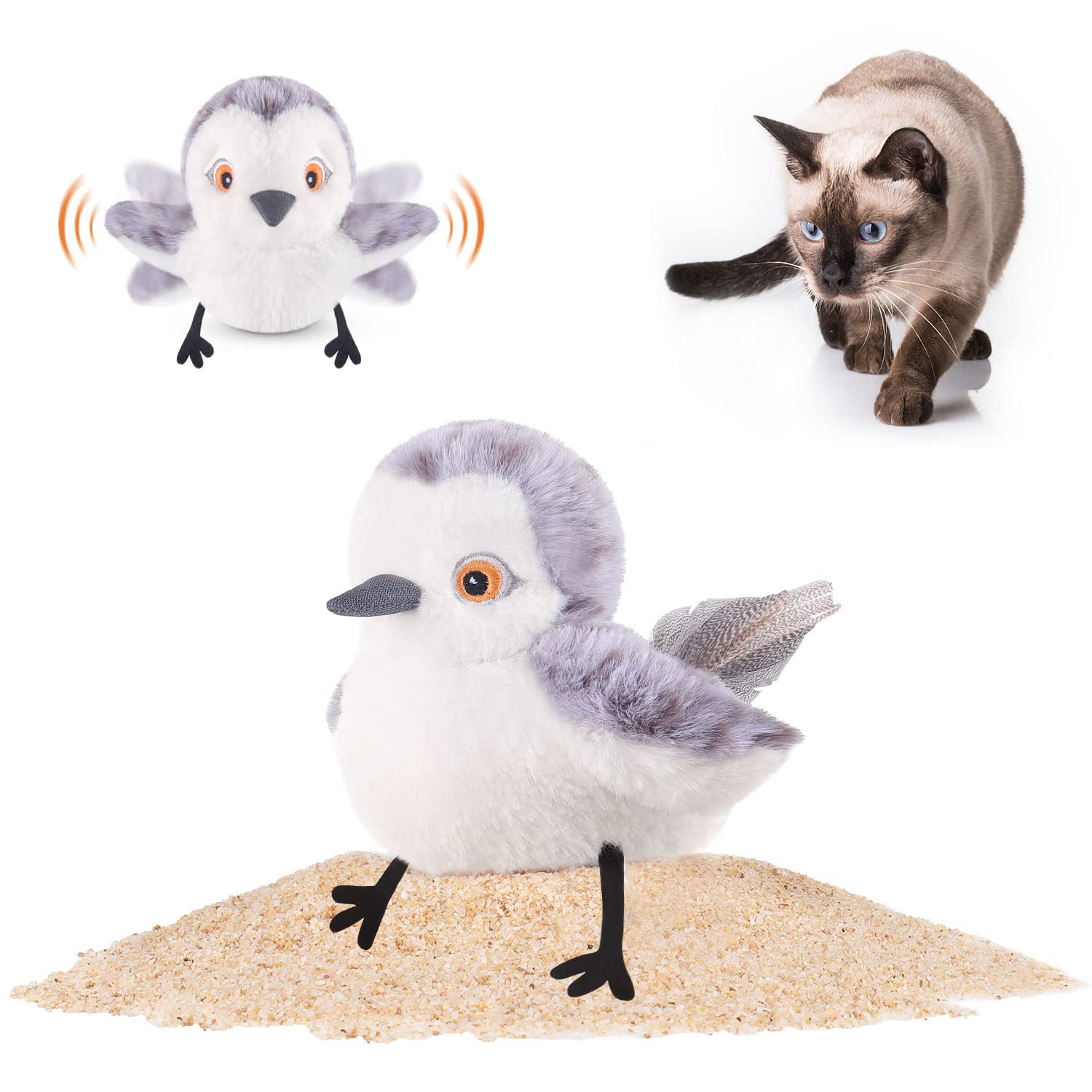 Vivid sandpiper chirping, rechargeable touch activated kitten toy interactive cat sports toy suitable for all breeds of cats