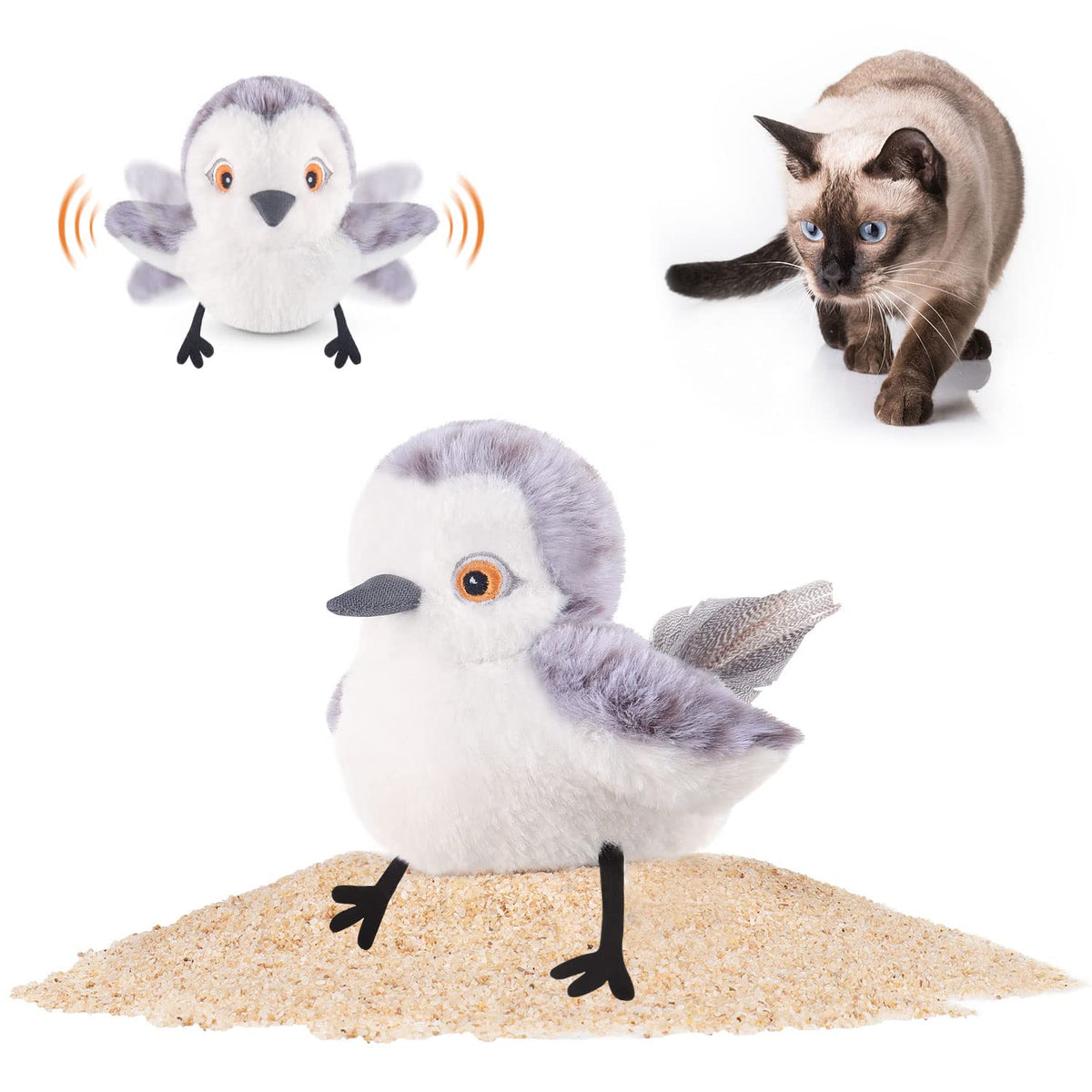 Vivid sandpiper chirping, rechargeable touch activated kitten toy interactive cat sports toy suitable for all breeds of cats